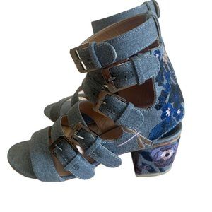 LAURENCE DACADE NORA Embroidered Denim Sandal S 36.5  fr ITALY blue/grey